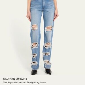 Brandon Maxwell Distressed Light Blue Straight-Leg Jeans